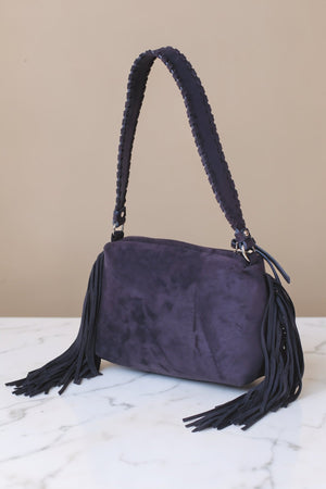 Carraig Donn Navy Faux Suede Fringe Shoulder Bag
