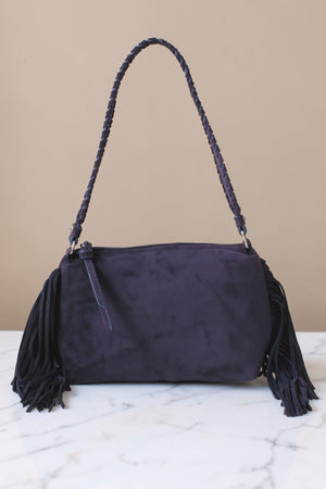 Carraig Donn Navy Faux Suede Fringe Shoulder Bag