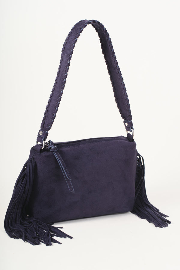 Carraig Donn Navy Faux Suede Fringe Shoulder Bag
