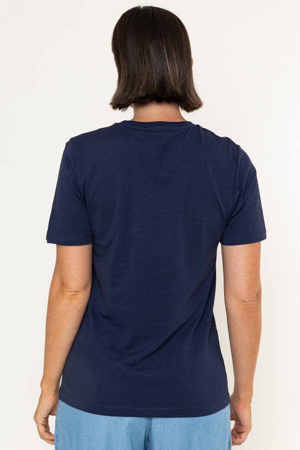 Carraig Donn Navy Floral Print Cotton Round Neck Short Sleeve T-Shirt