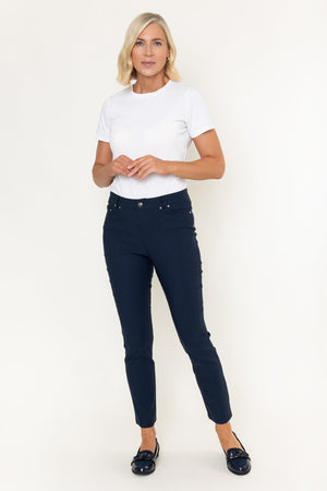 Carraig Donn Navy High Waisted Full Length 5 Pocket Bengaline Pants