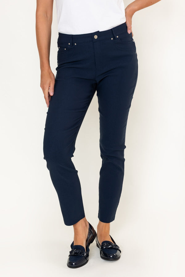 Carraig Donn Navy High Waisted Full Length 5 Pocket Bengaline Pants