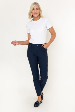 Carraig Donn Navy High Waisted Full Length 5 Pocket Bengaline Pants