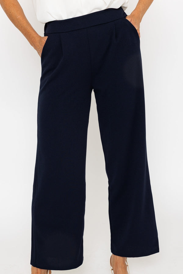 Carraig Donn Navy High Waisted Wide Leg Trousers