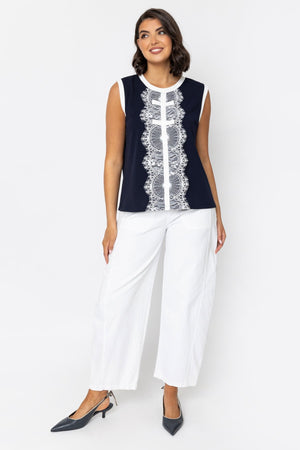 Carraig Donn Navy Lace Detail Sleeveless Top