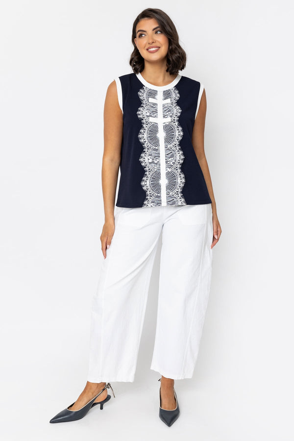 Carraig Donn Navy Lace Detail Sleeveless Top
