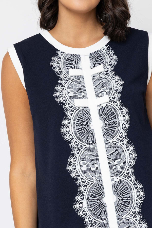 Carraig Donn Navy Lace Detail Sleeveless Top