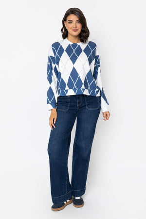 Carraig Donn Navy Long Sleeve Argyle Top