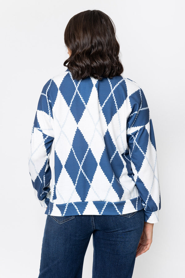 Carraig Donn Navy Long Sleeve Argyle Top