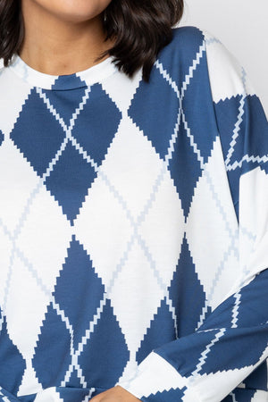 Carraig Donn Navy Long Sleeve Argyle Top