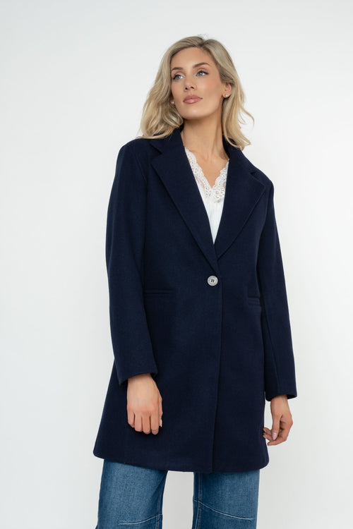 Navy One Button Longline Coat