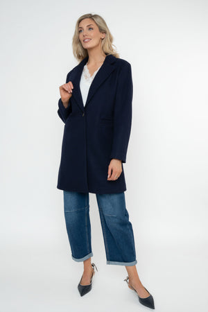 Carraig Donn Navy One Button Longline Coat