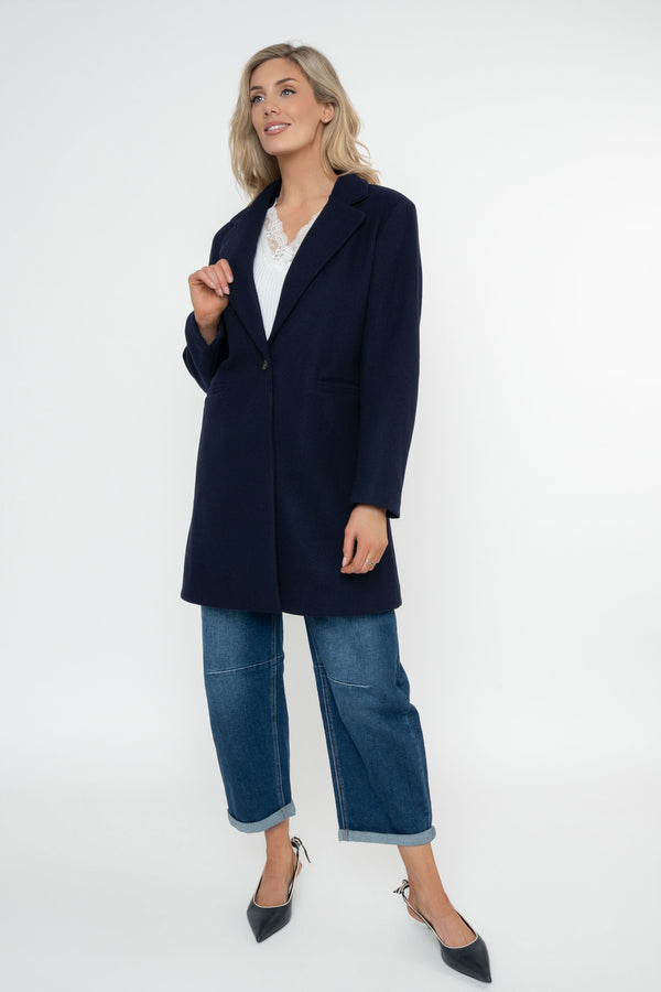 Carraig Donn Navy One Button Longline Coat