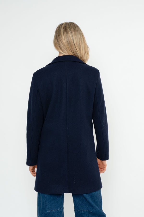 Carraig Donn Navy One Button Longline Coat