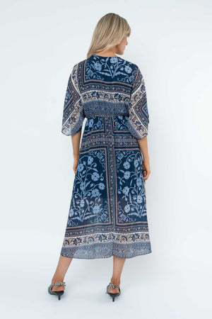 Carraig Donn Navy Print Empire Waist Midi Dress