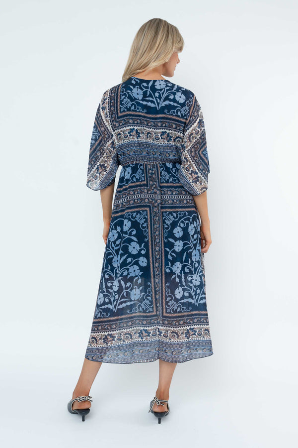 Carraig Donn Navy Print Empire Waist Midi Dress