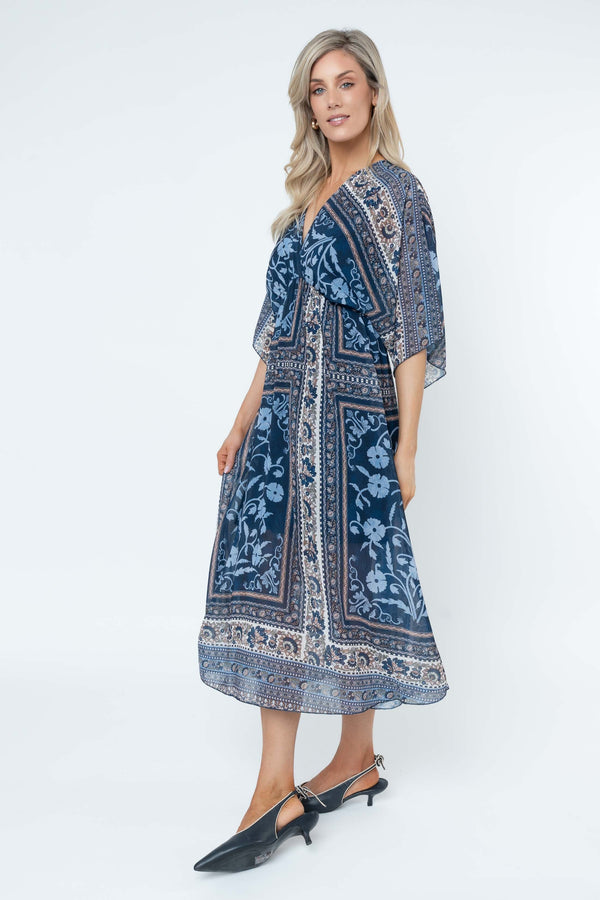 Carraig Donn Navy Print Empire Waist Midi Dress