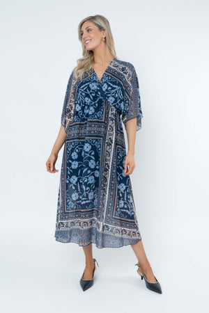 Carraig Donn Navy Print Empire Waist Midi Dress