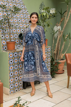 Carraig Donn Navy Print Empire Waist Midi Dress