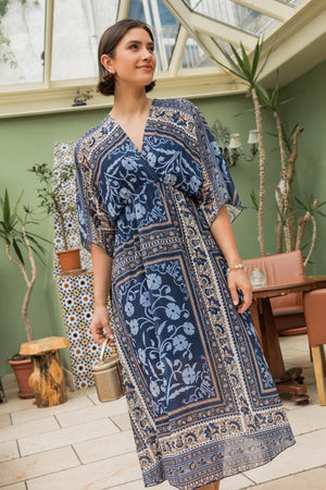 Carraig Donn Navy Print Empire Waist Midi Dress
