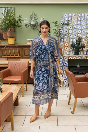 Carraig Donn Navy Print Empire Waist Midi Dress