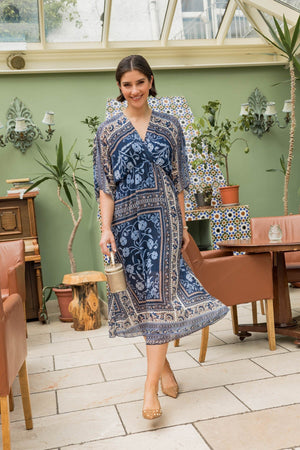 Carraig Donn Navy Print Empire Waist Midi Dress