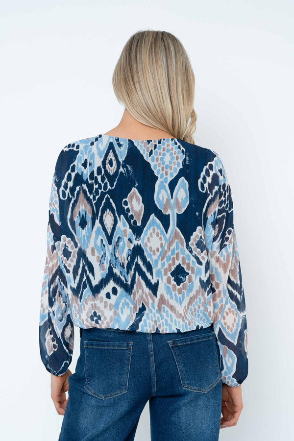 Carraig Donn Navy Print Zip Detail Long Sleeve Top