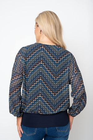 Carraig Donn Navy Print Zip Detail Long Sleeve Top