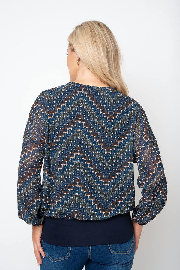 Carraig Donn Navy Print Zip Detail Long Sleeve Top
