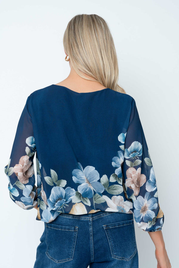 Carraig Donn Navy Printed Long Sleeve Blouse