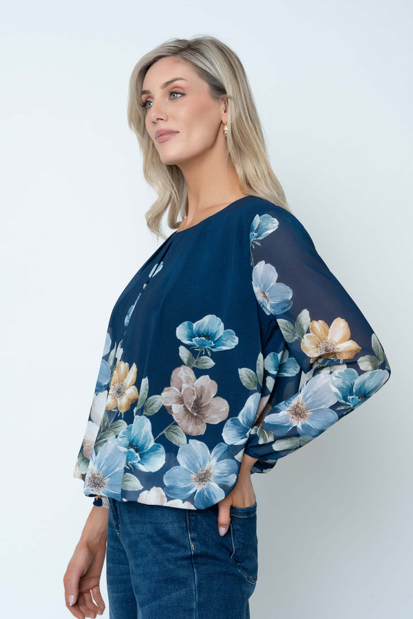 Carraig Donn Navy Printed Long Sleeve Blouse