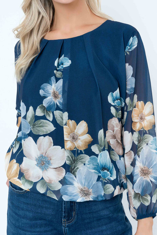 Carraig Donn Navy Printed Long Sleeve Blouse