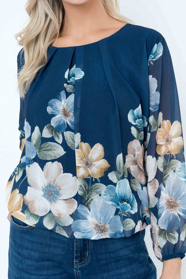 Carraig Donn Navy Printed Long Sleeve Blouse