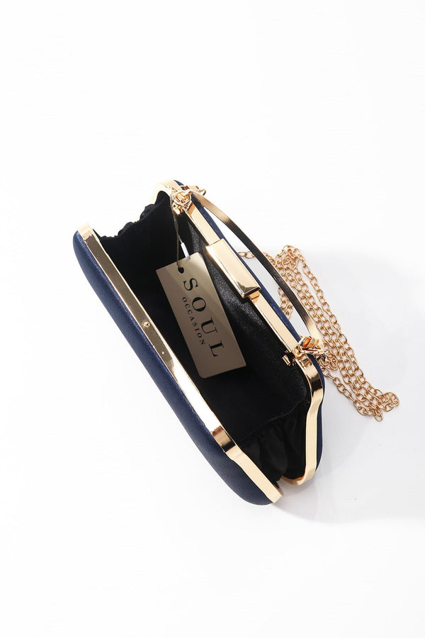 Carraig Donn Navy Satin Gold Chain Clutch Bag
