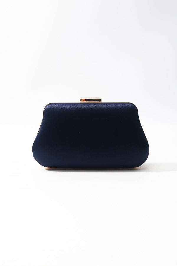 Carraig Donn Navy Satin Gold Chain Clutch Bag