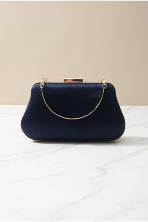 Carraig Donn Navy Satin Gold Chain Clutch Bag