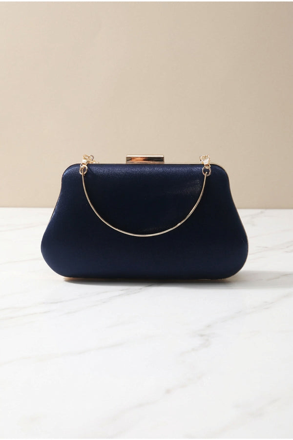 Carraig Donn Navy Satin Gold Chain Clutch Bag