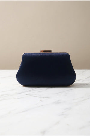 Carraig Donn Navy Satin Gold Chain Clutch Bag