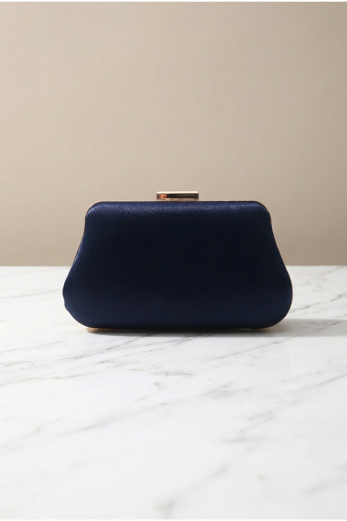 Navy Satin Gold Chain Clutch Bag