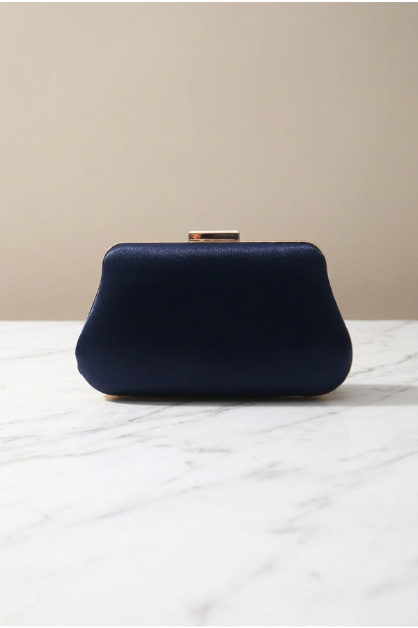 Carraig Donn Navy Satin Gold Chain Clutch Bag