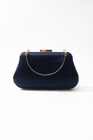 Carraig Donn Navy Satin Gold Chain Clutch Bag