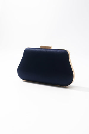 Carraig Donn Navy Satin Gold Chain Clutch Bag