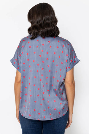 Carraig Donn Navy Short Sleeve Sateen Collarless Blouse