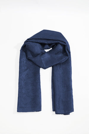 Carraig Donn Navy Silk Touch Floral Embossed Scarf