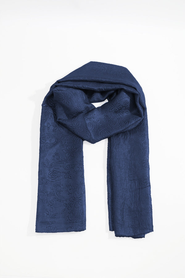 Carraig Donn Navy Silk Touch Floral Embossed Scarf