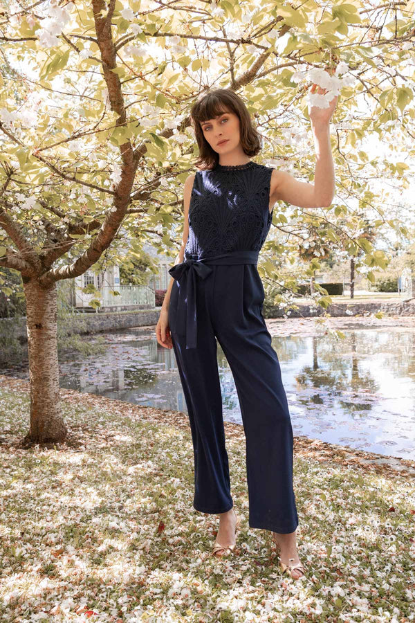 Carraig Donn Navy Sleeveless Lace Detail Jumpsuit