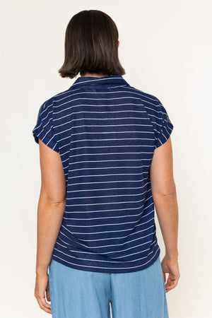 Carraig Donn Navy Stripe Polo Short Sleeve Top