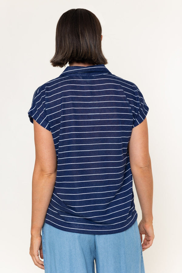 Carraig Donn Navy Stripe Polo Short Sleeve Top