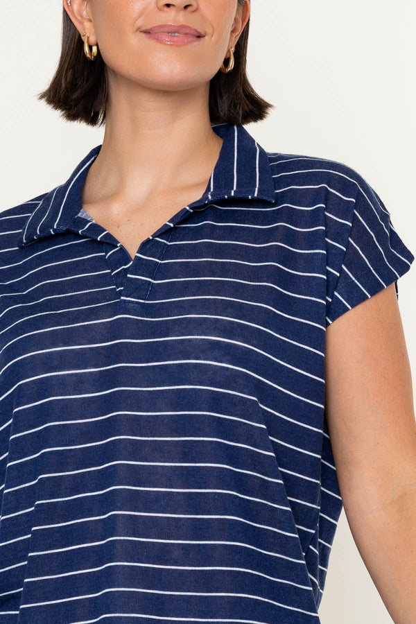 Carraig Donn Navy Stripe Polo Short Sleeve Top