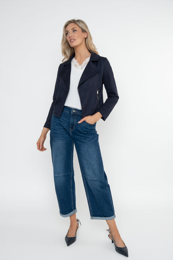 Carraig Donn Navy Suede Cropped Cover Up Jacket